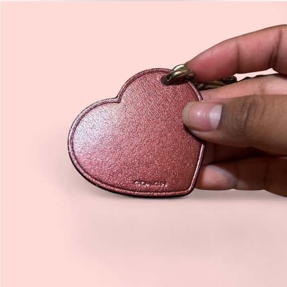 Coach burgundy leather Heart Keychain with Metallic Accents